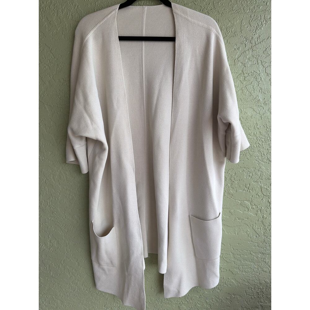 Eileen Fisher Oversized Cardigan Womens L Ivory Open Front Silk Blend Slouchy
